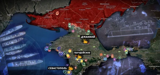 Карта Крыма и военные объекты на полуострове. Коллаж
