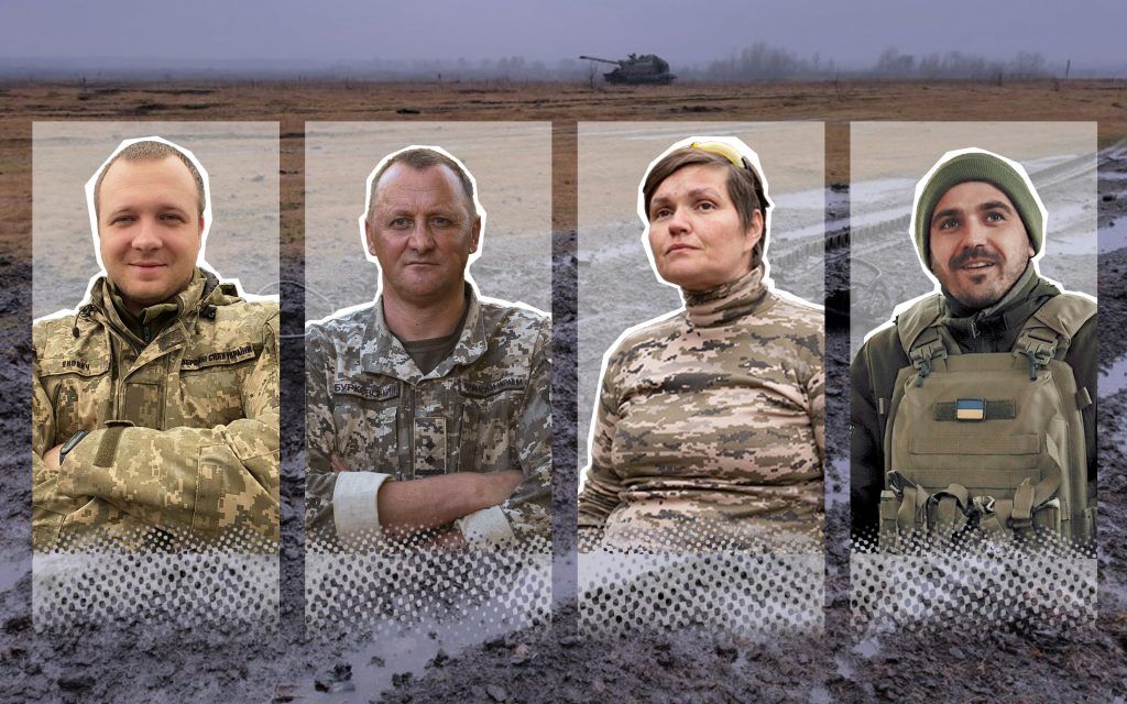 На фото зліва направо: командир підрозділу радіотехнічних військ Повітряних сил ЗСУ Антон Янович, підполковник Сергій Бурковський, ветеранка російсько-української війни Леся Литвинова та командир мінометного взводу 117-ї окремої бригади Тероборони на позивний «Кіт».