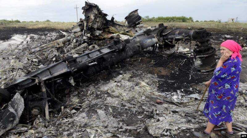 Місцева жінка у селі Грабове на місці падіння уламків літака рейсу МН17 Малайзійських авіаліній, на борту якого було 298 людей, що летіли з Амстердама до Куала-Лампур, 19 липня 2014 року