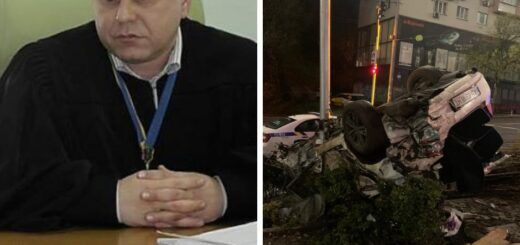 На фото ліворуч - вже екссуддя Вінницького міського суду Юрій Ковбаса. Праворуч – те, що залишилось від автомобіля Infinity